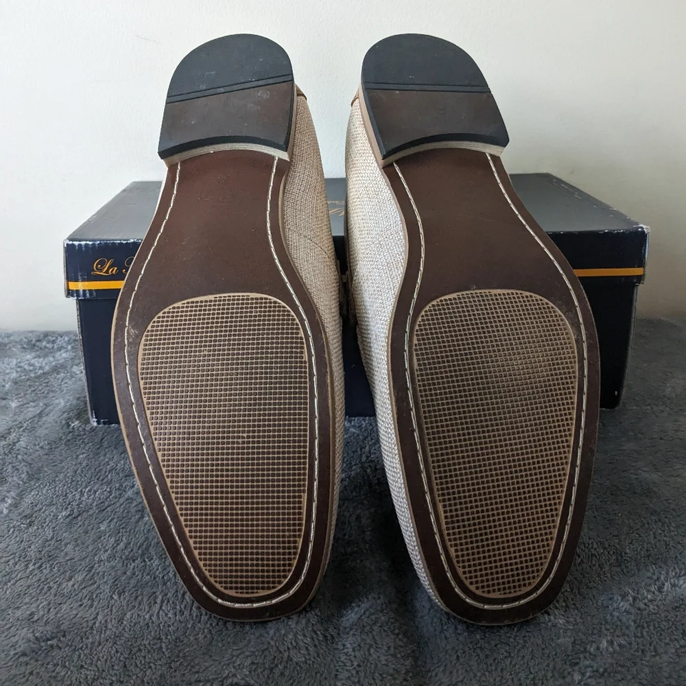 La Duca Beige Linen-Style Bit Loafers for Men